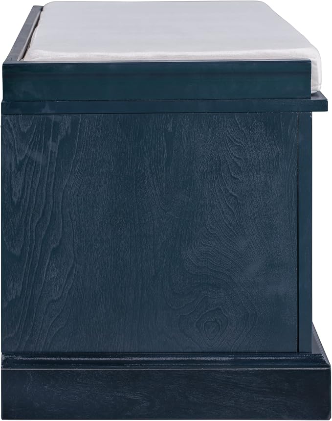 Knocbel 42.5" Entry Storage Bench with Removable Cushion, 2 Drawers and 2 Cabinets, Entryway Hallway Foyer Shoe Bench End of Bed Bench with Aluminum Handles, 200lbs Weight Capacity (Antique Navy)