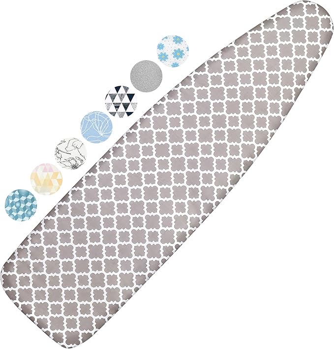 Ironing Board Cover and Pad, 15x54 Standard Size Thick Iron Padding, Scorch & Stain Resistant Ironing Board Cover, Heavy Duty Iron Board Padded with Adjustable Fasteners Elastic Edge, Quatrefoil
