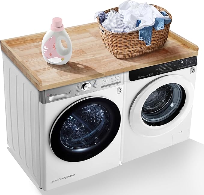 Washer Dryer Countertop, 100% Natural Wood, Laundry Countertop Over Washer and Dryer, Laundry Machine Topper for Front Loaders, Fits All Major Brands, Anti Vibration Pads, 54” x 27.5" Black
