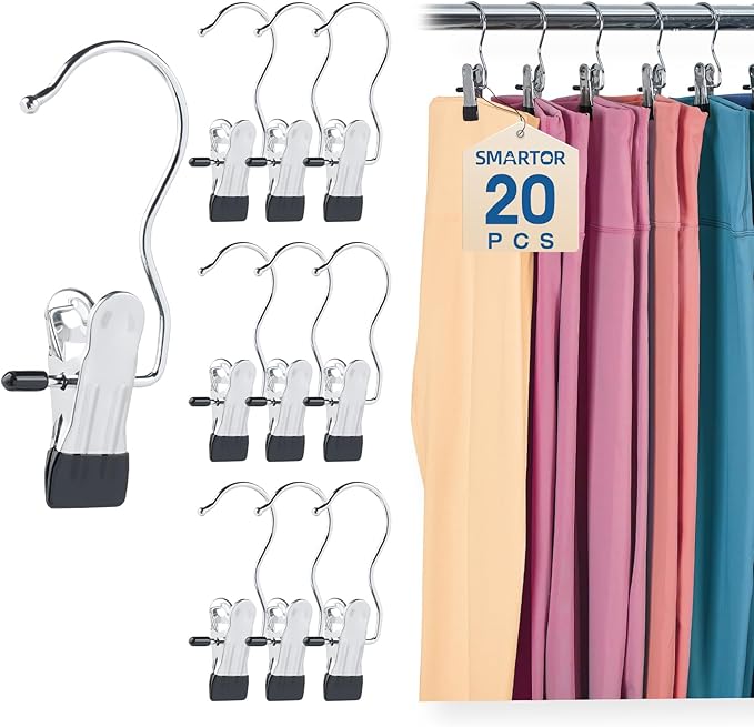Legging Organizer for Closet, Yoga Pants Hangers 20 Pack Hanging Clips Coated Clips for Leggings, Hanger Space Saving Closet Organizers and Storage for Skirt, Shorts, Hats, Towel, Boot, Jeans, Doll