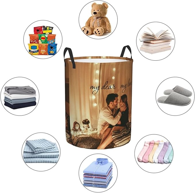 Custom Laundry Basket,Personalized Laundry Hamper With Photo Name,Customized Dirty Clothes Storage With Handle,Collapsible Storage Basket For Bathroom Living Room Bedroom