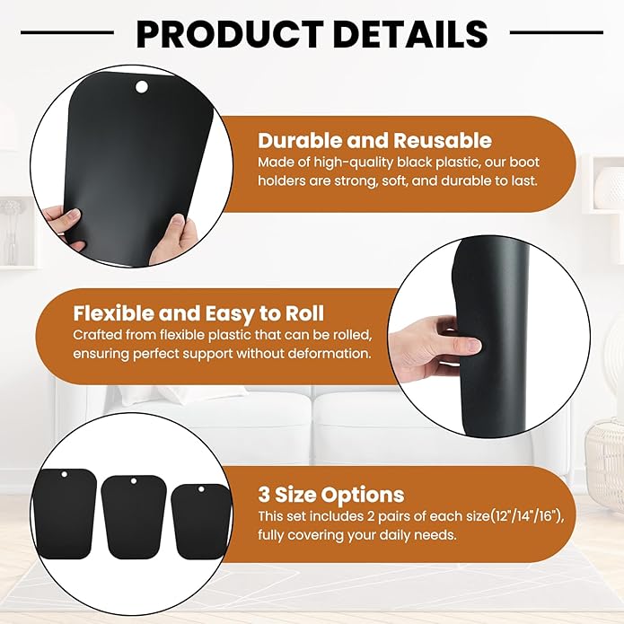 6 Pairs Tall Boot Shapers – Reusable Inserts to Prevent Bending, Creasing & Maintain Shape for Women and Men Boots (6 Pair, 12/14/16 inches)