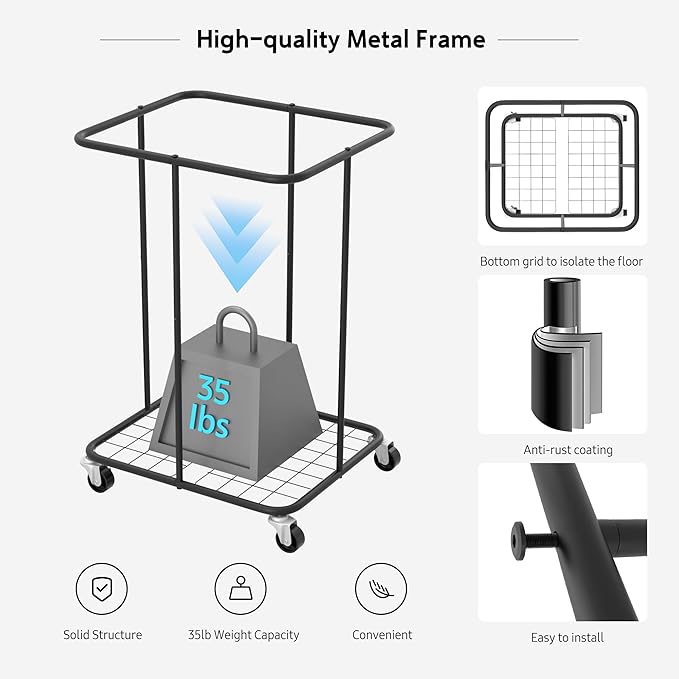150L Large Laundry Hampers, Oxford Fabric Laundry Hampers Clothes Hampers, Metal Frame and Removable Bag Design with Wheels, Suitable for Bedroom, Bathroom, Dorm Room, Laundry Room (Cationic Gray)