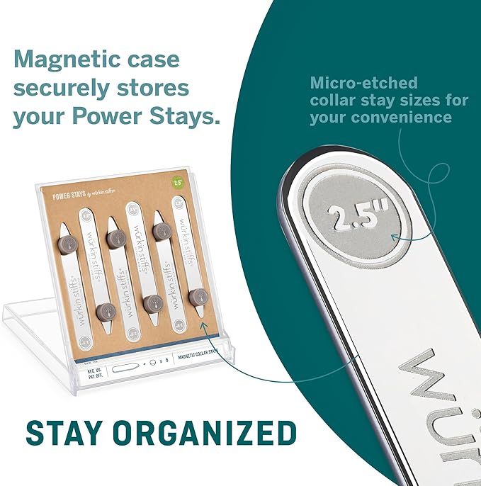 Würkin Stiffs Power Stays Magnetic Collar Stays|Power Stays with Storage Case | Metal Shirt Collar Stays for Men Clothing