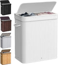 72L Laundry Hamper with Lid, Bamboo Laundry Basket with Removable Liner Bag, Foldable Clothes Hamper with Handles for Bedroom, Bathroom, Closet, White
