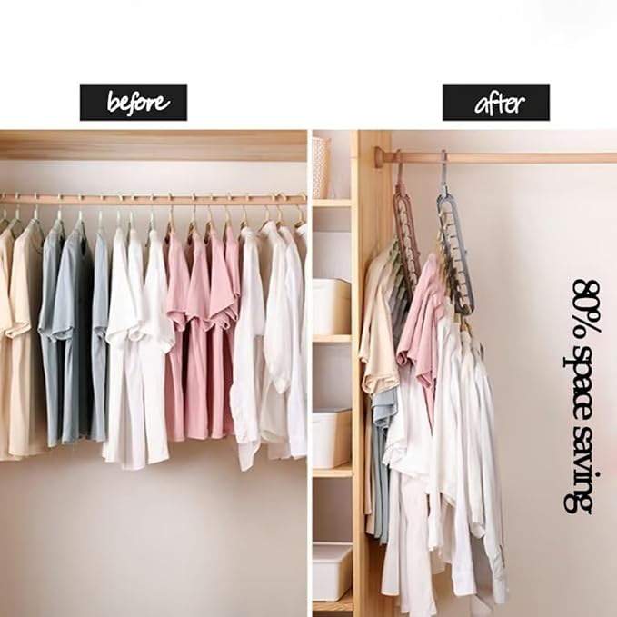 9 in 1 Smart Hanger, Upgrade Space Saving Hanger, 9 Holes Rotate Anti-Skid Folding Hangers with Multifunction Space Saving, for Heavy Clothes, Multiple Shirt, Shirts Pants (4pcs-Pink)
