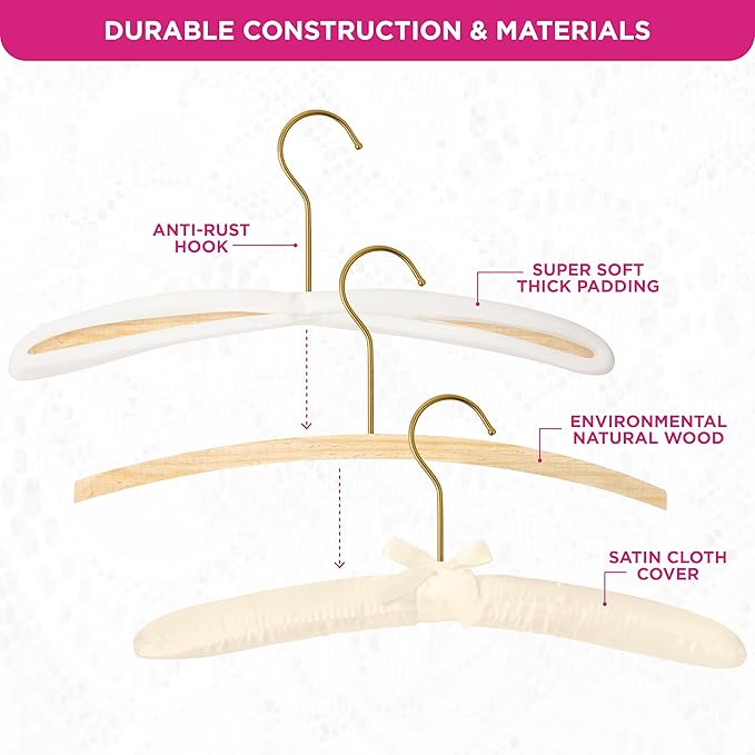 Premium Padded Hangers for Women’s Clothing - Set of 12 Non-Slip Fabric Hangers for Sweaters, Dresses, Coats, Wedding & Bride Hanger, Ivory