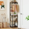 Tangkula Industrial Narrow Coat Rack Freestanding, Slim Hall Tree with 4 Storage Shelves, 6 Hooks & 3 Hanging Rods, Heavy-Duty Metal Clothes Rack Stand Organizer for Entryway, Hallway, Bedroom