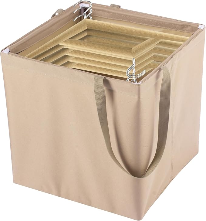Hanger Storage Bag Clothes Hanger Organizer Holder with Handles Hanger Storage Square Bag for Space Saving, Brown 600D Oxford Waterproof Fabric Straight Standing Hanger Caddy(Square)