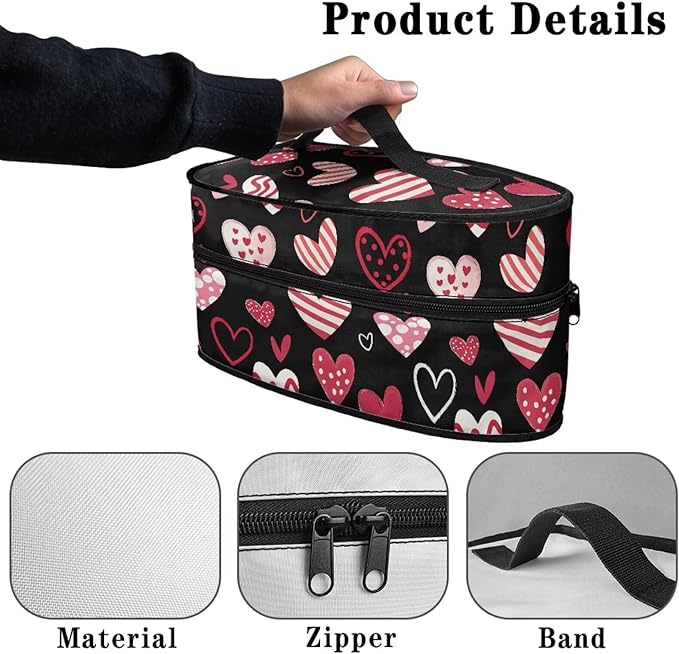 Romantic Love Heart Iron Organizer Bag with Handle,Valentine's Handheld Steamer Iron Storage Bag Carrying Case for Portable Steamer Travel Steamer Storage Box