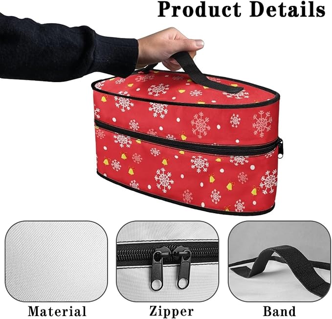 Christmas Snow Bell Iron Storage Case with Zipper Handle Fits Outing Colorful Easy to Clean Iron Case Storage Universal for Most Iron