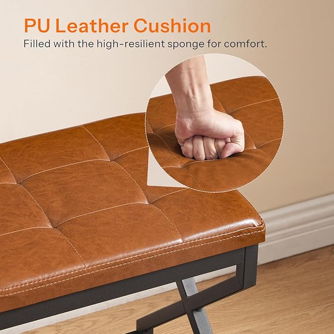 HOOBRO 29.5" L Shoe Bench, Shoe Rack Bench with PU Leather Cushion, Shoe Storage Organizer for Front Door Entrance, 2-Tier Entryway Bench for Small Space, Loads 300 lb, Whiskey Brown CB24HX01
