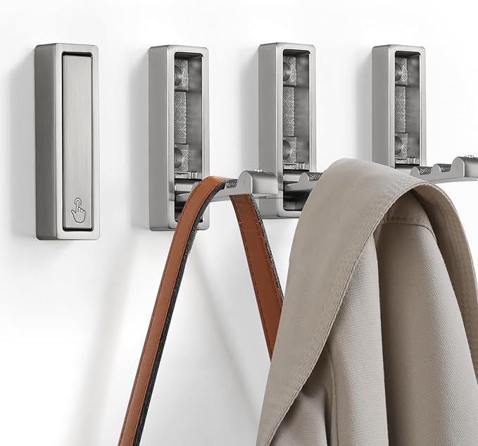 Folding Wall Hook, 2Pcs Foldable Coat Hooks Mounted, Heavy Duty Zinc Alloy No Rust Fold Up Hooks for Hanging Coat, Towel, Key, Hat, Bag, Jacket, Backpack (Brushed Nickel)