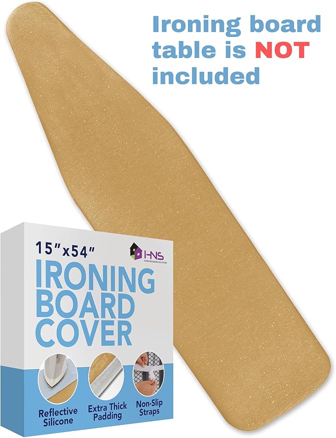 HOLDN’ STORAGE Ironing Board Cover - Silicone-Coated, Scorch-Resistant 15 x 54 Padding with Hook & Loop Straps, Cover Fits All Standard Sizes - Gold