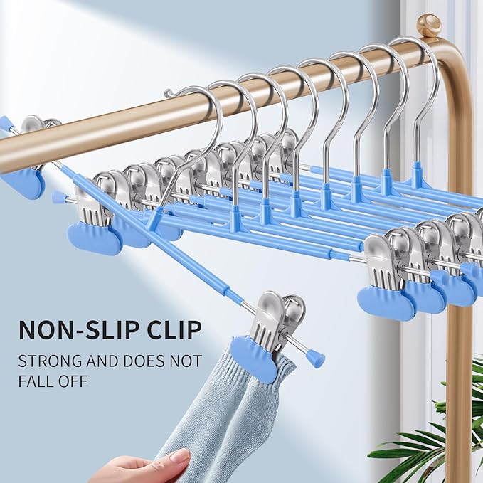 HUADYMEET 20 Pack 14Inch Pants Hangers with Wide Clips,Metal Trouser Hanger for Jeans.Space Saving Skirt Hangers Heavy Duty Non-Slip Adjustable Clothes Shorts Hanger for Women,Men,Sky Blue