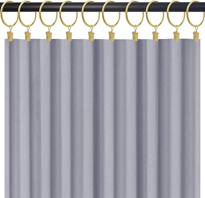 20 Pack Gold Curtain Rings with Clips, Curtain Hooks Hangers Clip Rings for Hanging Drapes Bows Hat, Drapery Rings 1.77 in I D, Fits up to 1.5 in Diameter Curtain Rod.