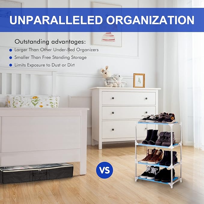 Surblue Under Bed Shoe Organizer Storage Bag with Transparent Skylight and Zippered,36 Pairs,Grey,3 PCS