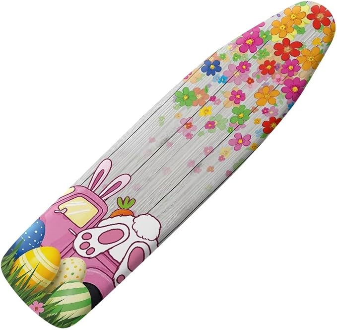 Bunny Thick Iron Board Cover with Elastic Edge Wood Print Ironing Board Covers Loop Fastener Strap Standard Size Easter Living Room Decoration