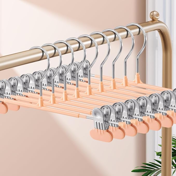 HUADYMEET 20 Pack 14Inch Pants Hangers with Wide Clips,Metal Trouser Hanger for Jeans.Space Saving Skirt Hangers Heavy Duty Non-Slip Adjustable Clothes Shorts Hanger for Women,Men,Coral Pink