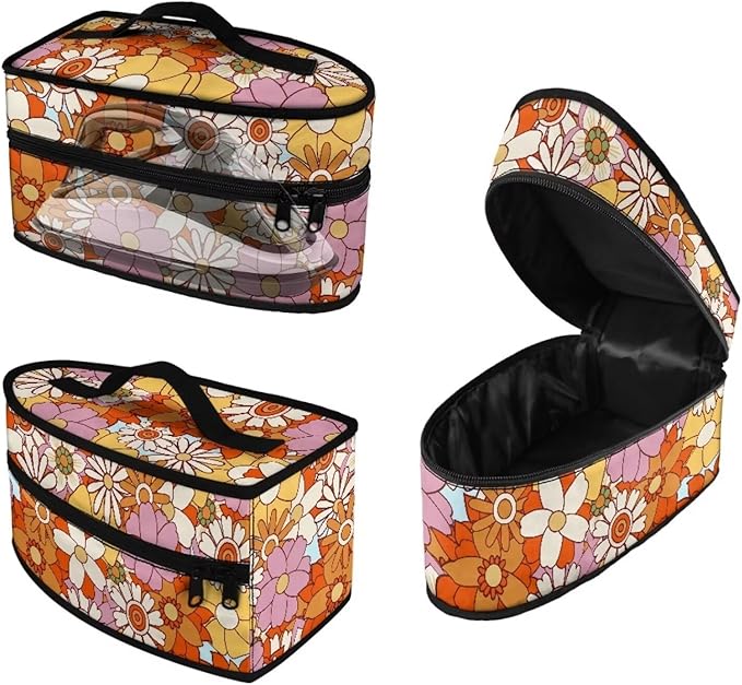Hippie Flower Iron Storage Bag Fits for Accessories Travel Irons, Lightweight Colorful Clothes Iron Storage Case with Smooth Zipper