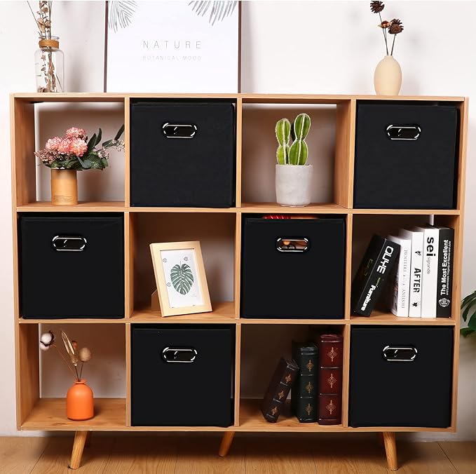 Fabric storage bins Cubes, Fabric Cube Organizer with Handle, Foldable Cube Bins for Cloth or Accessary Storage, 11x11x11, Set of 10, (Black)