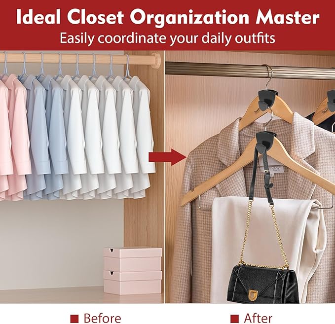 Space Saving Standard Hanger Hooks 100Pcs, Upgrade Heavy Duty Space Saver Hangers Connector Hooks for Clothes, Premium Hanging Closet Organizer for Dorm, Ganchos para Colgar Ropa, Black