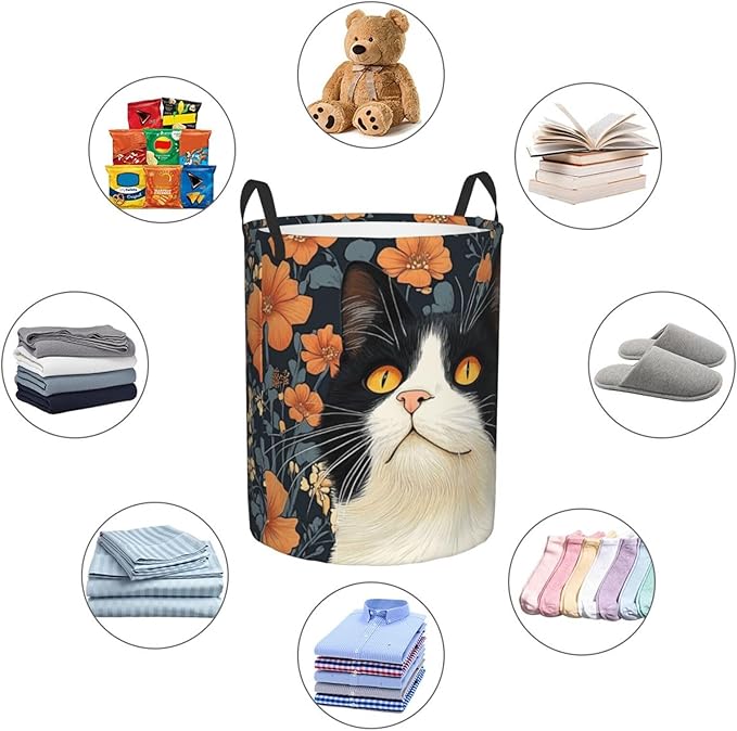Cute Cat Print Laundry Basket For Storage Bins Gift Baskets Bedroom Clothes Hamper