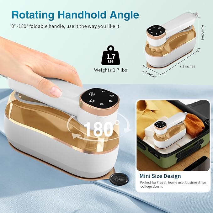 Travel Steamer & Iron 2 in 1, Portable Handheld Mini Steam Iron, 3 Secs Fast Heating, Suitable for Travel, Home & Dorm (Beige)