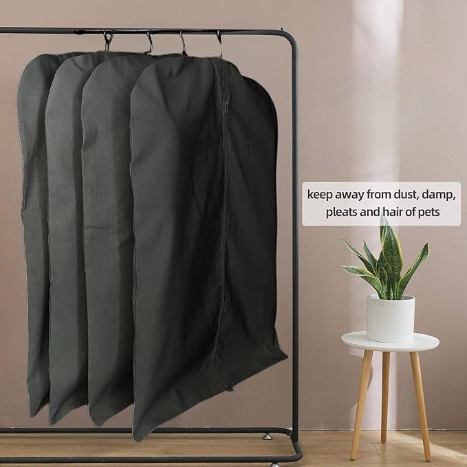 Premium 100% Cotton Garment Bags – 60" Black Canvas Suit Cover with YKK Zipper – Breathable, Dust-Proof Storage for Suits, Coats, Dresses, Jackets & Travel/Closet Use
