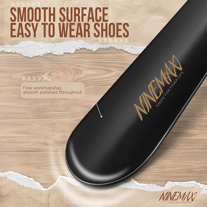NINEMAX Shoe Horn Long Handle for Seniors Men Women, Metal Long Shoehorn Boot Horn 16.5'', Travel Small Shoe Spoon Helper for Kids 7.5''