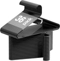 Heavy Duty Plastic Hangers 36 Pack, Black Plastic Hangers for Standard Size Clothes with Hook & Non-Slip Pants Bar for Shirts, Pants, Coat, Dresses, Jackets, Scarves and Belts