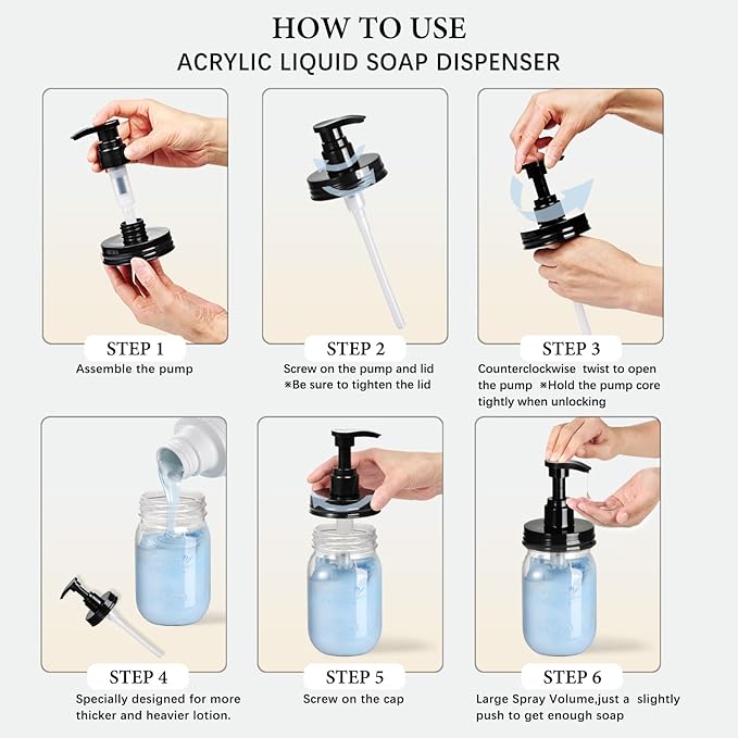 Amolliar Plastic Mason Jar Soap Dispenser with Pump Lid,16OZ Refillable BPA-Free Hand Soap Dispenser Set with Cute Lables, Farmhouse Decor for Kitchen/Bathroom, Liquid Dish Soap, Lotion(2 Pack, Green)
