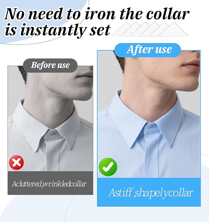 120 Pcs Dress Shirt Collar Inserts, Plastic Collar Stays for Polo Shirts Self-Adhesive Inserts for Dress Shirts, No Curl Triangle Anti-Warping Edge Suitable for Men & Women Casual & Formal Wear