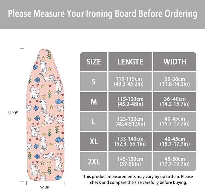 Iron Board Cover Standard Size,Cat Ironing Board Cover,Ironing Board Cover,Cat Cover for Ironing Board,Cat Print Pink X-Large