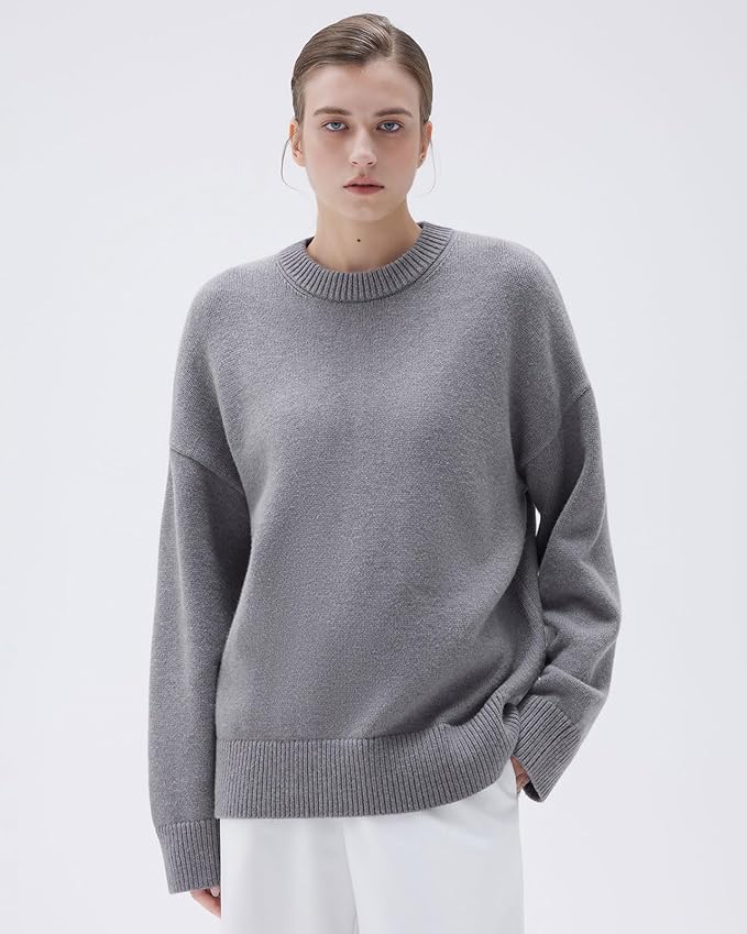 SUUKSESS Women Cashmere Blend Oversized Crew Neck Long Sleeve Pullover Sweaters