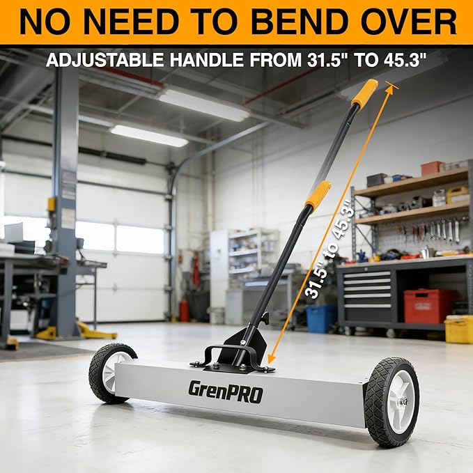 Magnetic Sweeper Rolling 36 Inch, 55-Pound Lawn Magnet for Nails, Magnet Sweeper with Wheels, Floor Push Sweeper with Telescoping Handle, Pick-up Nails Screws Workshop Garage ASIN B0FW4KD65Q
