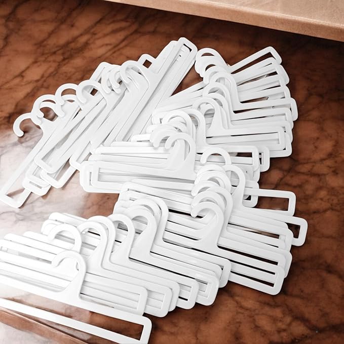 Pack of 50 White Plastic Towel Hangers 10 Inch / 25.5 cm for Retail Display, Multifunctional Storage Rack for Hanging Storing Scarve, Sock, Legging, Tie, Shawl, Belt, Clothes, Wardrobe Organization