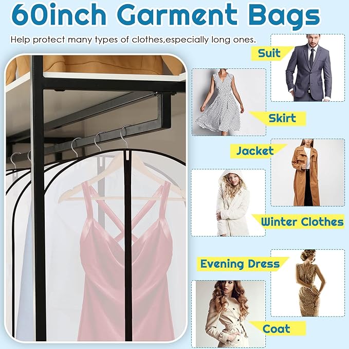 Amylove 40 Pcs 24 x 60 Inch Garment Bags for Hanging Clothes, Dress, Gown, Coat & Suit Storage Bags with Zipper - Dustproof Cover for Closet Clothes Storage Travel (White Black)