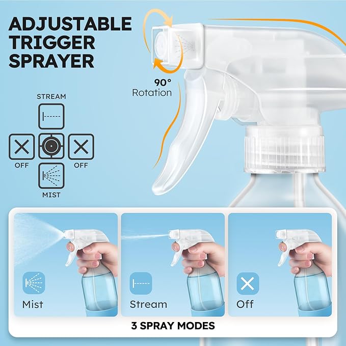 Tecohouse 2 Pack 360° Glass Spray Bottles with Silicone Sleeve, 8 oz Clear Empty Refillable Containers with Adjustable Spray Nozzles, Dark Spray Bottles for Cleaning Solutions, Plants (Blue & Grey)