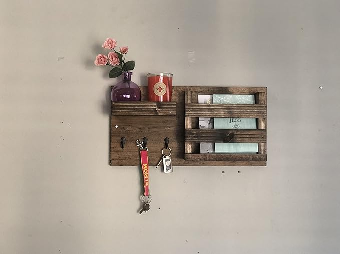 Entryway Mail Organizer with Key Hooks, Coat Hooks, Mail Slot
