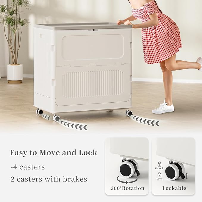 HAIXIN HOME 130L Plastic Laundry Hamper with 3 Soft Bags, Foldable Rolling Clothes Laundry Basket with Lid for Bedroom, Bathroom, Dorm, Heavy Duty Clothes Organizer with Wheels for Bedding, Blankets