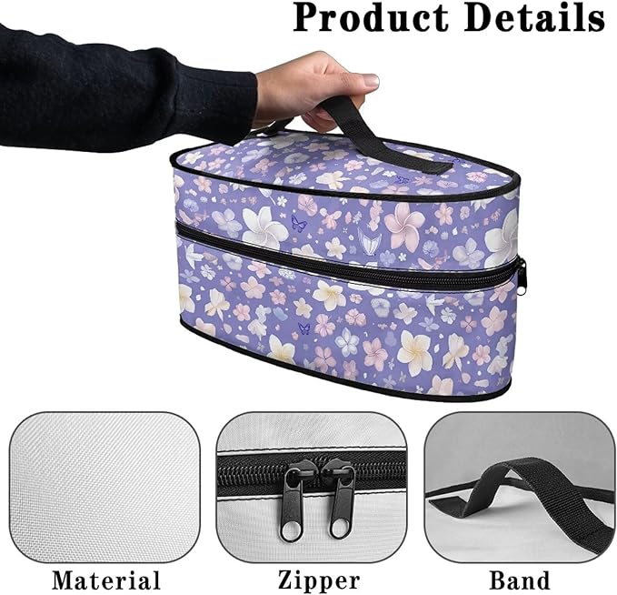 Purple White Floral Iron Portable Storage Bag for Travel Fade Resistant Protective Carrying Bags Compatible with Full-size Irons with Handle Zippered Bag Case Only