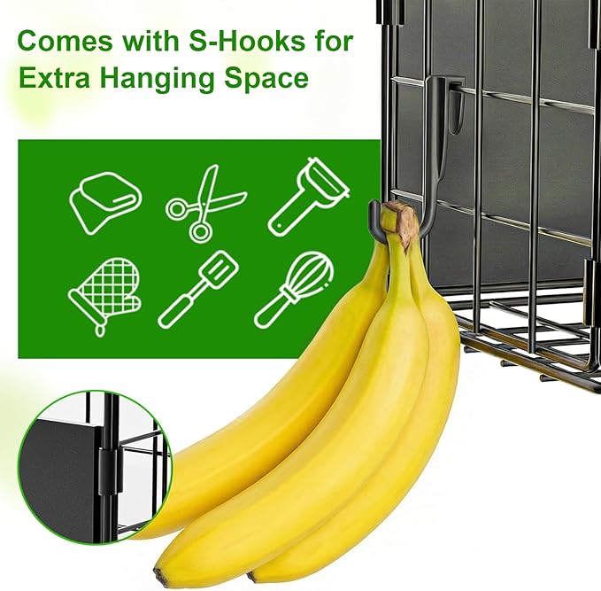 Enkrio 2 Pack Magnetic Basket for Laundry Room & Fridge Side, Large Metal Fruit Potato Onion Storage Bin with Strong Magnets & Hooks, Magnetic Organizer Shelf for Refrigerator
