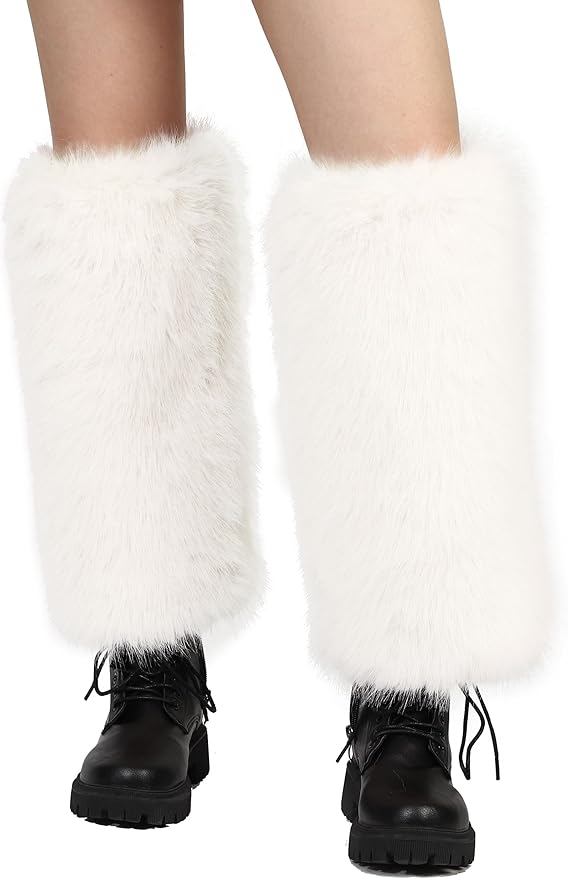 LA CARRIE Women Fuzzy Faux Fur Leg Warmers Fluffy Winter Long Foot Cuffs Furry Boot Socks