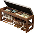 AQIMUELE Shoe Rack Bench,2 Tiers Shoe Bench with Storage with Flip-Top,Wood Shoe Rack for Entryway,Hallway(Walnut Upholstered Seat