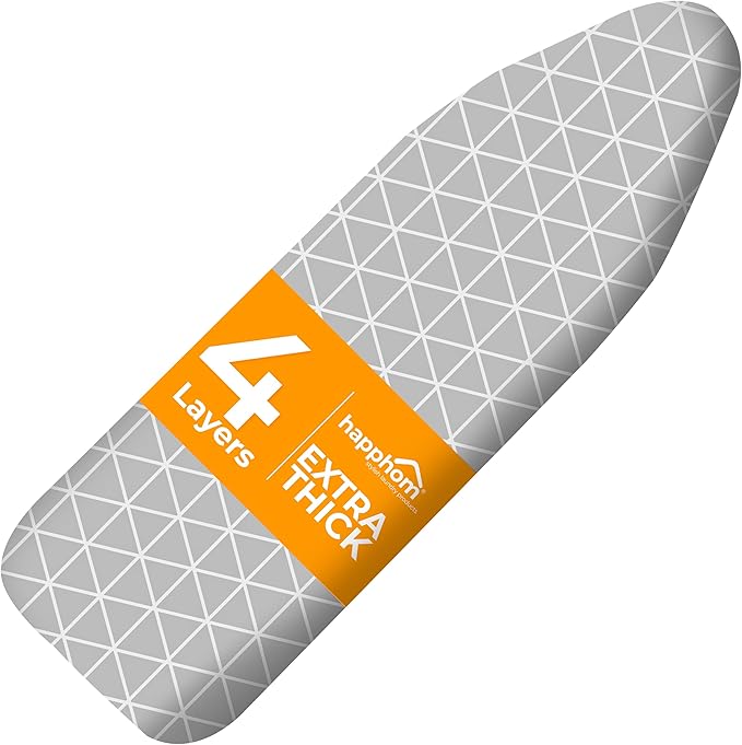 Happhom 13 x 43 Ironing Board Cover and Pad Extra Thick Heavy Duty Padded with Extra White Superior Felt Scorch and Stain Resistant with Elasticized Edges, Compatible with 12"-14" Wide 42"-44" Length