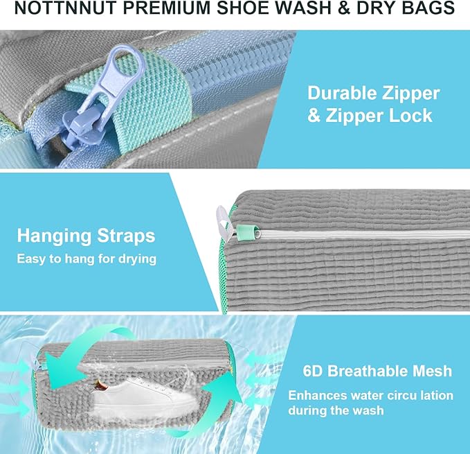 Shoe Washing Machine Bag Laundry Shoes Bag for Washer Dryer Shoe Washing Bag for Sneakers, Casual Shoes, Reusable and Durable Large Shoe Cleaning Bags for All Shoe Types and Sizes