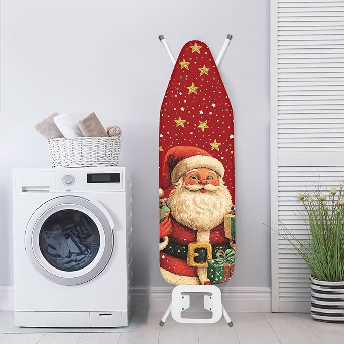 GLENLCWE Santa Claus Print Ironing Board Cover 54x15 inches Christmas Thick Ironing Board Cover with Elastic Edge Non Slip Pad Iron Cover with Hook and Loop