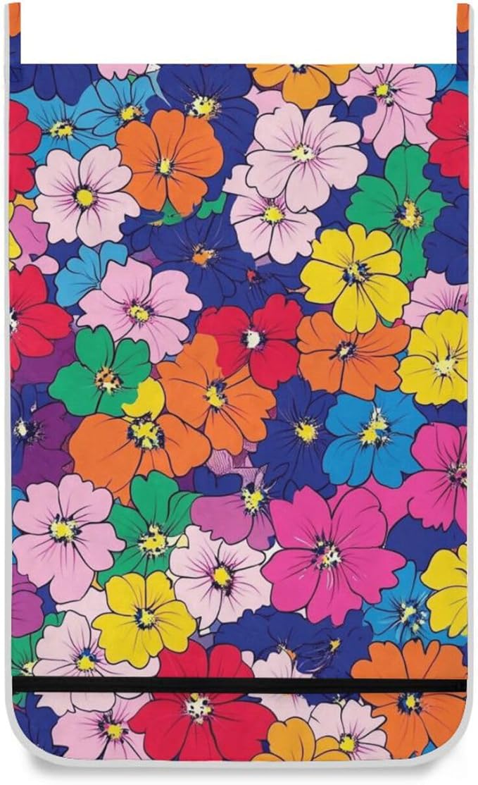 Hanging Laundry Hamper with Stainless Steel Hooks,Oxford Fabric Printing Door Laundry Clothes Bag, 29.5X20inch 1PCS Kawaii Small Hibiscus Flowers