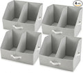 Trapezoid Storage Bin - EXTRA LOAD & HEIGHT FOR DEEP Closet Organizers And Storage W/ Handles & Adjustable Dividers, Collapsible Storage Bins For Clothes Storage & Shelf Organizer (4pcs, L, LightGray)